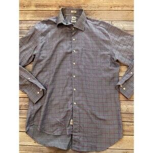 Peter Millar Button Up Shirt Men XL 17 Blue Purple Plaid Long Sleeve Nanoluxe